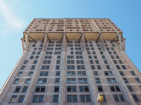 MILAN, ITALY - MARCH 28, 2015: The Torre Velasca designed in 1955 by BBPR is a masterpiece of Italian new brutalist architectureのeditorial素材