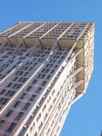 MILAN, ITALY - MARCH 28, 2015: The Torre Velasca designed in 1955 by BBPR is a masterpiece of Italian new brutalist architectureのeditorial素材
