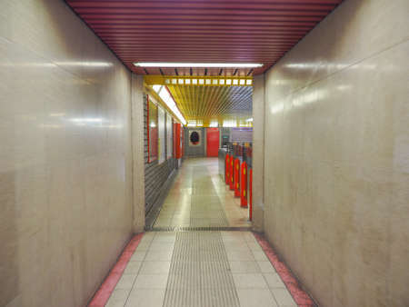 MILAN, ITALY - MARCH 28, 2015: Modern underground station entranceのeditorial素材