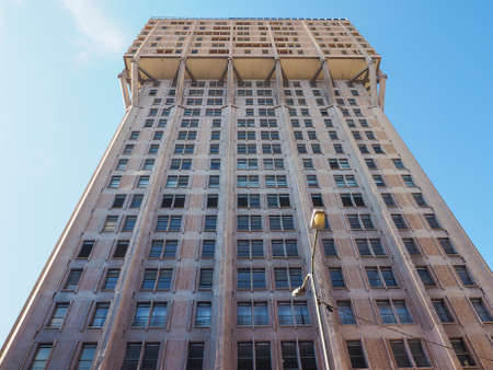 MILAN, ITALY - MARCH 28, 2015: The Torre Velasca designed in 1955 by BBPR is a masterpiece of Italian new brutalist architectureのeditorial素材