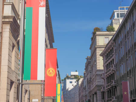 MILAN, ITALY - MARCH 28, 2015: Flags from all countries of the world on show in Milan city centre as part of the Expo Milano 2015 international exhibitionのeditorial素材