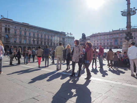 MILAN, ITALY - MARCH 28, 2015: Tourists in the Piazza Duomo square in front of Milan Cathedral churchのeditorial素材
