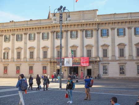 MILAN, ITALY - MARCH 28, 2015: Tourists in the Piazza Duomo square in front of Milan Cathedral churchのeditorial素材