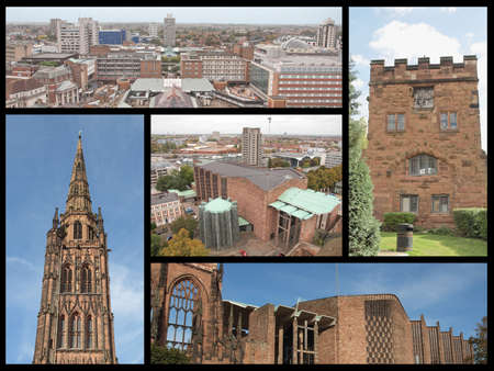 Landmarks collage of the city of Coventry including the St Michael cathedralの写真素材