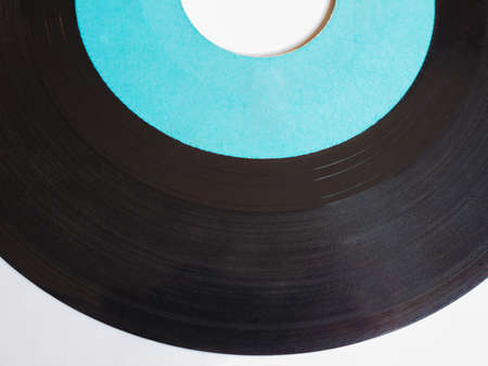 Vinyl record vintage analog music recording medium with blue labelの写真素材