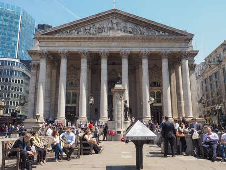 LONDON, UK - JUNE 11, 2015: People in front of The Royal Stock Exchangeのeditorial素材