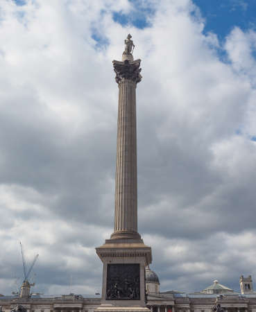 Nelson Column monument in Trafalgar Square in London, UKの写真素材