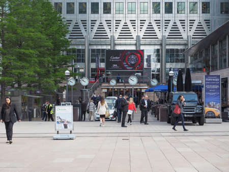 LONDON, UK - JUNE 10, 2015: Workers at the Canary Wharf business centre which is the largest...