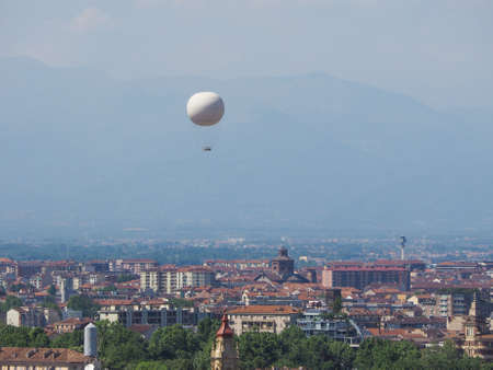Aerial view of the city of Turin, Italy seen from the hillの写真素材
