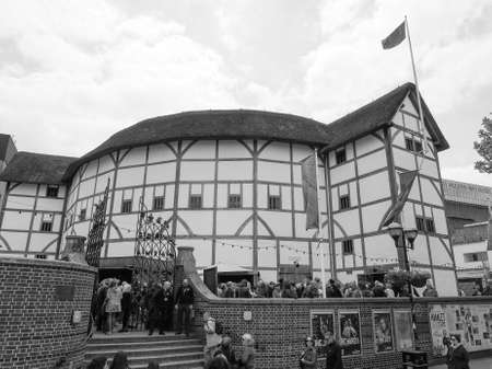 LONDON, UK - JUNE 10, 2015: The Shakespeare Globe Theatre in black and whiteのeditorial素材