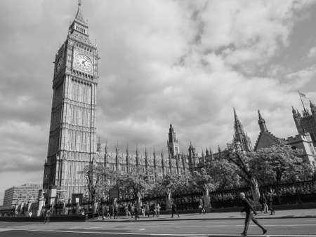 LONDON, UK - JUNE 09, 2015: Tourists in Parliament Square in Westminster in black and whiteのeditorial素材
