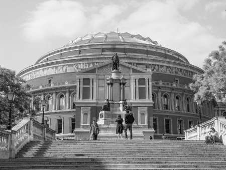 LONDON, UK - JUNE 10, 2015: People visiting the Royal Albert Hall concert room in black and whiteのeditorial素材