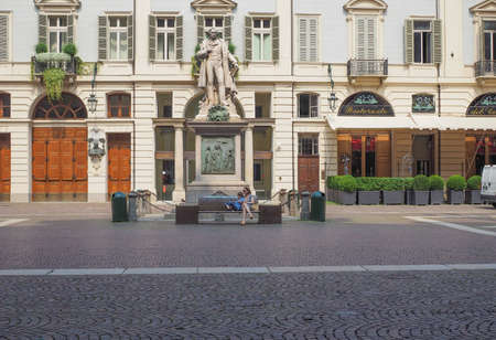 TURIN, ITALY - JULY 07, 2015: Tourists in Piazza Carignano squareのeditorial素材