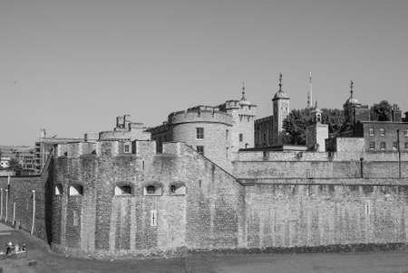 LONDON, UK - JUNE 11, 2015: Tourists visiting the Tower of London in black and whiteのeditorial素材