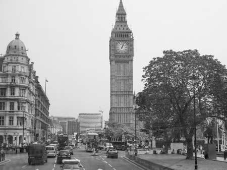 LONDON, UK - JUNE 12, 2015: Tourists in Parliament Square in Westminster in black and whiteのeditorial素材