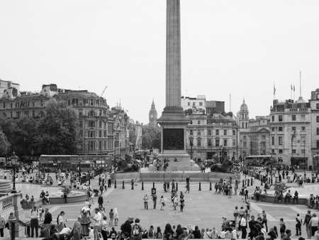 LONDON, UK - JUNE 12, 2015: Tourists visiting Trafalgar Square in black and whiteのeditorial素材