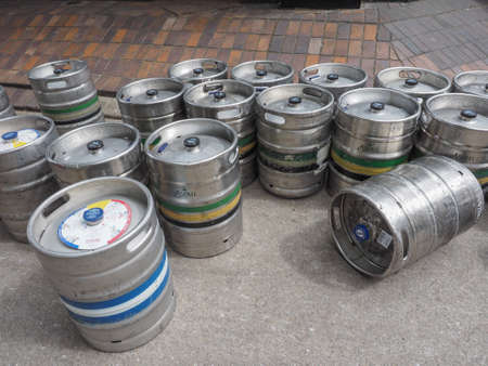 LONDON, UK - JUNE 10, 2015: Aspall brewery beer kegs ready for delivery to a pub