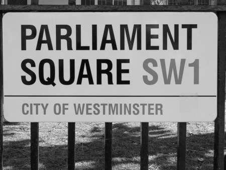 LONDON, UK - JUNE 09, 2015: Parliament Square sign in the City of Westminster in black and whiteのeditorial素材