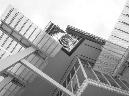 LONDON, UK - JUNE 10, 2015: The Shard skyscraper designed by Italian architect Renzo Piano is the highest building in town in black and whiteのeditorial素材