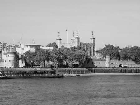 LONDON, UK - JUNE 11, 2015: Panoramic view of Thames River in black and whiteのeditorial素材