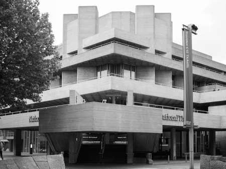LONDON, UK - JUNE 09, 2015: The National Theatre designed by Sir Denys Lasdun is a masterpiece of new brutalist architecture in black and whiteのeditorial素材