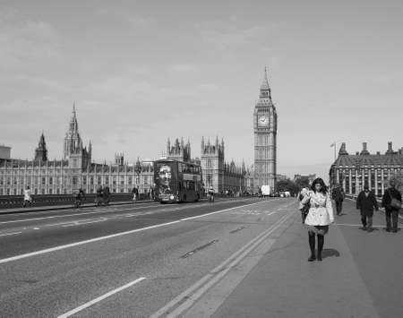 LONDON, UK - JUNE 10, 2015: Houses of Parliament aka Westminster Palace seen from Westminster Bridge in black and whiteのeditorial素材