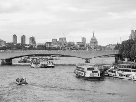 LONDON, UK - JUNE 09, 2015: Panoramic view of Thames River in black and whiteのeditorial素材
