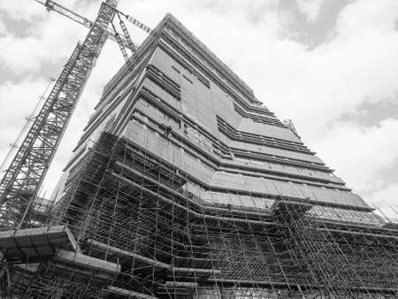 LONDON, UK - JUNE 10, 2015: Extension to the Tate Modern art gallery in South Bank powerstation designed by Swiss architects Herzog and De Meuron in black and whiteのeditorial素材