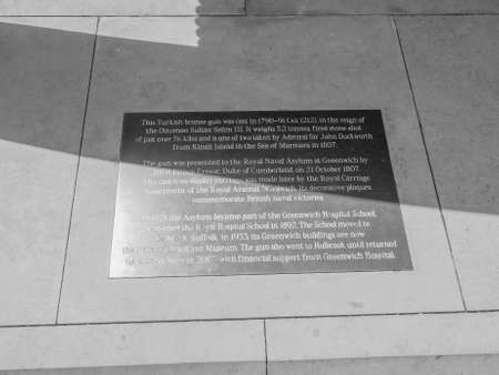 LONDON, UK - JUNE 11, 2015: Turkish bronze gun cast in 1790 now in Greenwich in black and whiteのeditorial素材