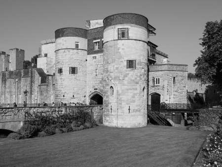 LONDON, UK - JUNE 11, 2015: Tourists visiting the Tower of London in black and whiteのeditorial素材