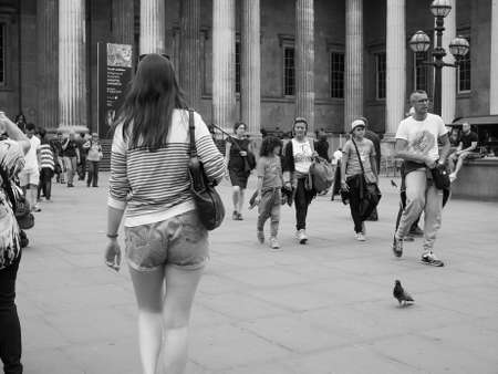 LONDON, UK - JUNE 12, 2015: The British Museum in black and whiteのeditorial素材