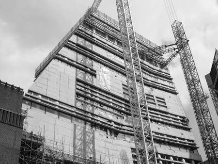 LONDON, UK - JUNE 10, 2015: Extension to the Tate Modern art gallery in South Bank powerstation designed by Swiss architects Herzog and De Meuron in black and whiteのeditorial素材