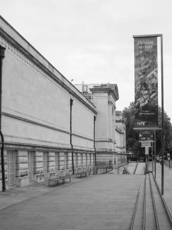 LONDON, UK - JUNE 12, 2015: Tate Britain art gallery hosts the collection of British art from ancient to modern times in black and whiteのeditorial素材