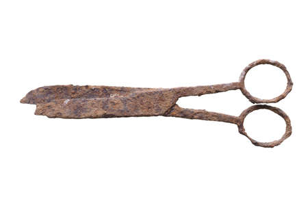 Ancient rusted scissors archeological finding in a wrecked ship under the sea