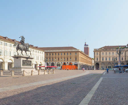 TURIN, ITALY - AUGUST 05, 2015: Tourists in Piazza San Carlo squareのeditorial素材