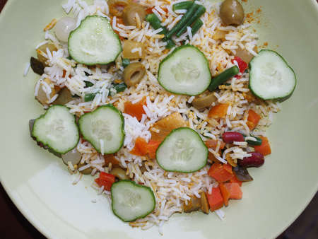 Curry rice with season vegetables vegetarian Indian foodの写真素材
