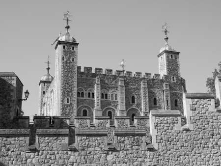 The Tower of London in London, UK in black and white