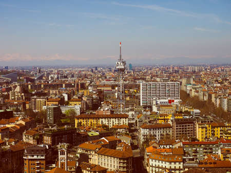 Vintage looking Aerial view of the city of Milan in Italyのeditorial素材