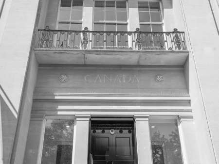 Canada House in Trafalgar Square in London, UK in black and whiteの写真素材
