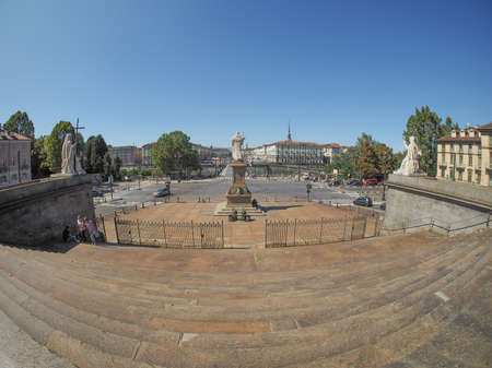 TURIN, ITALY - CIRCA SEPTEMBER, 2015: Piazza Vittorio Emanuele II is the largest square in central Turin seen with fisheye lensのeditorial素材