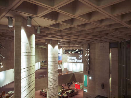 LONDON, UK - CIRCA FEBRUARY, 2013: The National Theatre designed by Sir Denys Lasdun is a masterpiece of new brutalist architectureのeditorial素材