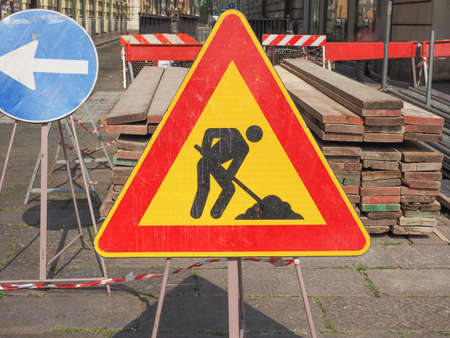 Warning signs, Road works traffic sign in a building site