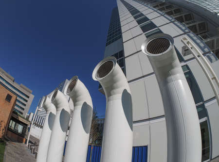 TURIN, ITALY - CIRCA SEPTEMBER, 2015: The new San Paolo headquarters designed by Renzo Piano are the highest skyscraper in town, seen with fisheyeのeditorial素材