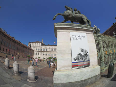 TURIN, ITALY - CIRCA SEPTEMBER, 2015: Tourists visiting Palazzo Reale meaning Royal Palace seen with fisheye lensのeditorial素材