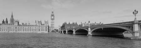 High resolution panoramic view of the Houses of Parliament Big Ben and Westminster Bridge seen from...
