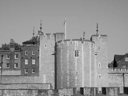 The Tower of London in London, UK in black and white