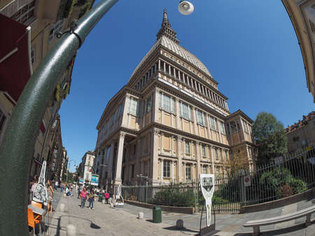 TURIN, ITALY - CIRCA SEPTEMBER, 2015: Tourists visiting the Mole Antonelliana which is the highest building in town seen with fisheye lensのeditorial素材