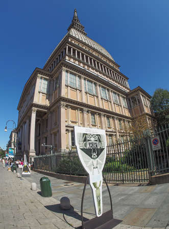 TURIN, ITALY - CIRCA SEPTEMBER, 2015: Tourists visiting the Mole Antonelliana which is the highest building in town seen with fisheye lensのeditorial素材