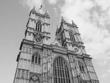 Westminster Abbey church in London, UK in black and whiteの写真素材