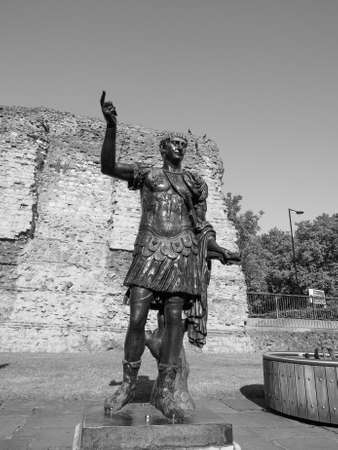Ancient Roman statue of Emperor Trajan in London, UK in black and whiteのeditorial素材
